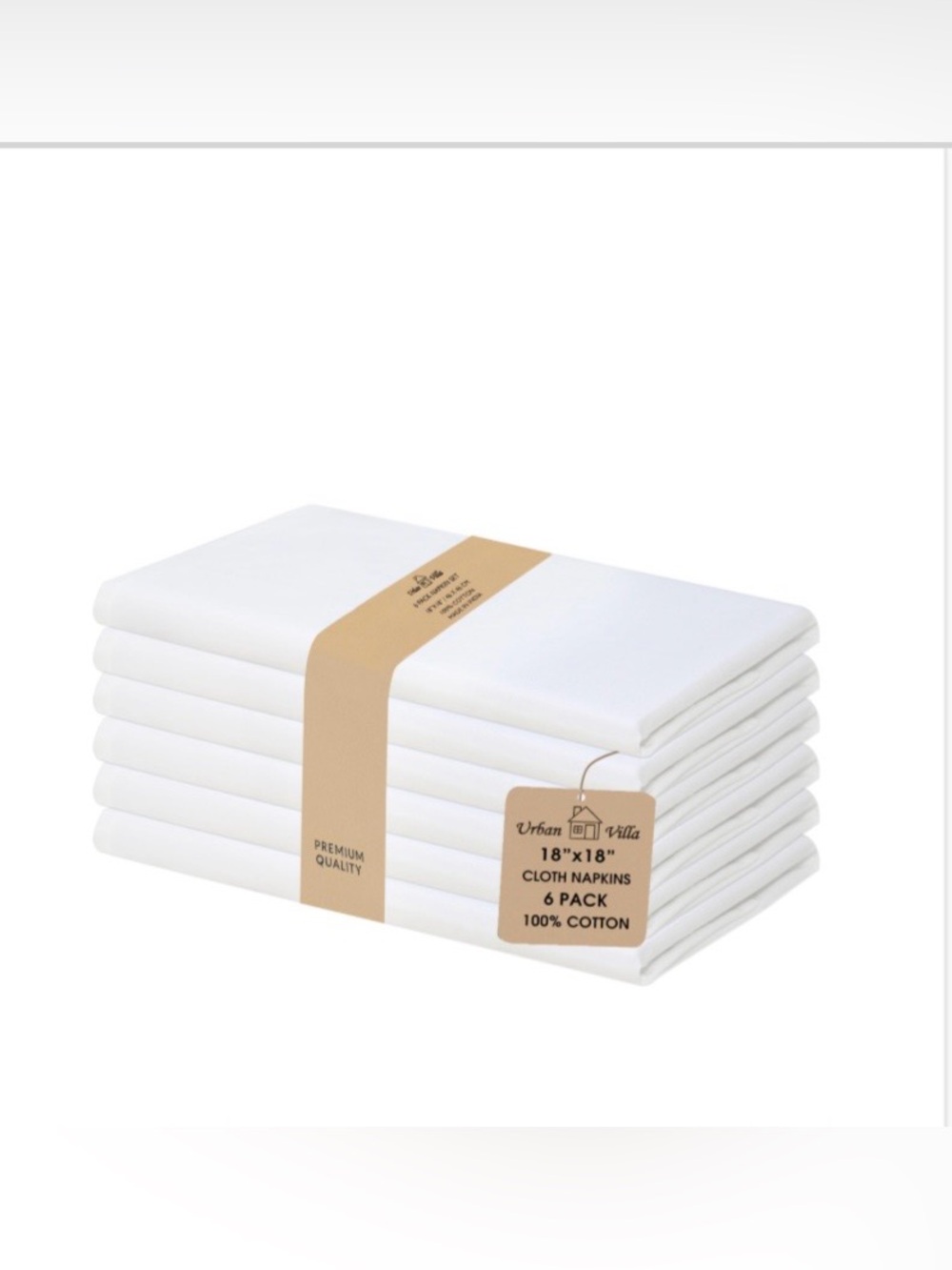 White Dinner Napkins Cloth 100% Cotton 18x18” (6-pack)